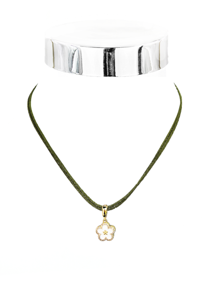 Collier Emaille Blümchen Seide 40 cm