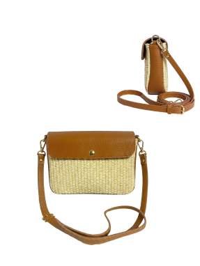 Umhängetasche Leder/Bast 18 x 13 cm