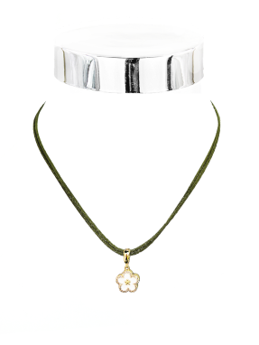 Collier Emaille Blümchen Seide 40 cm