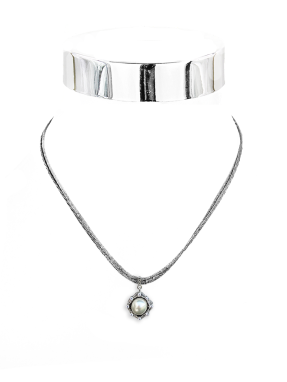 Collier Halbperle Seidenkordel 40 cm